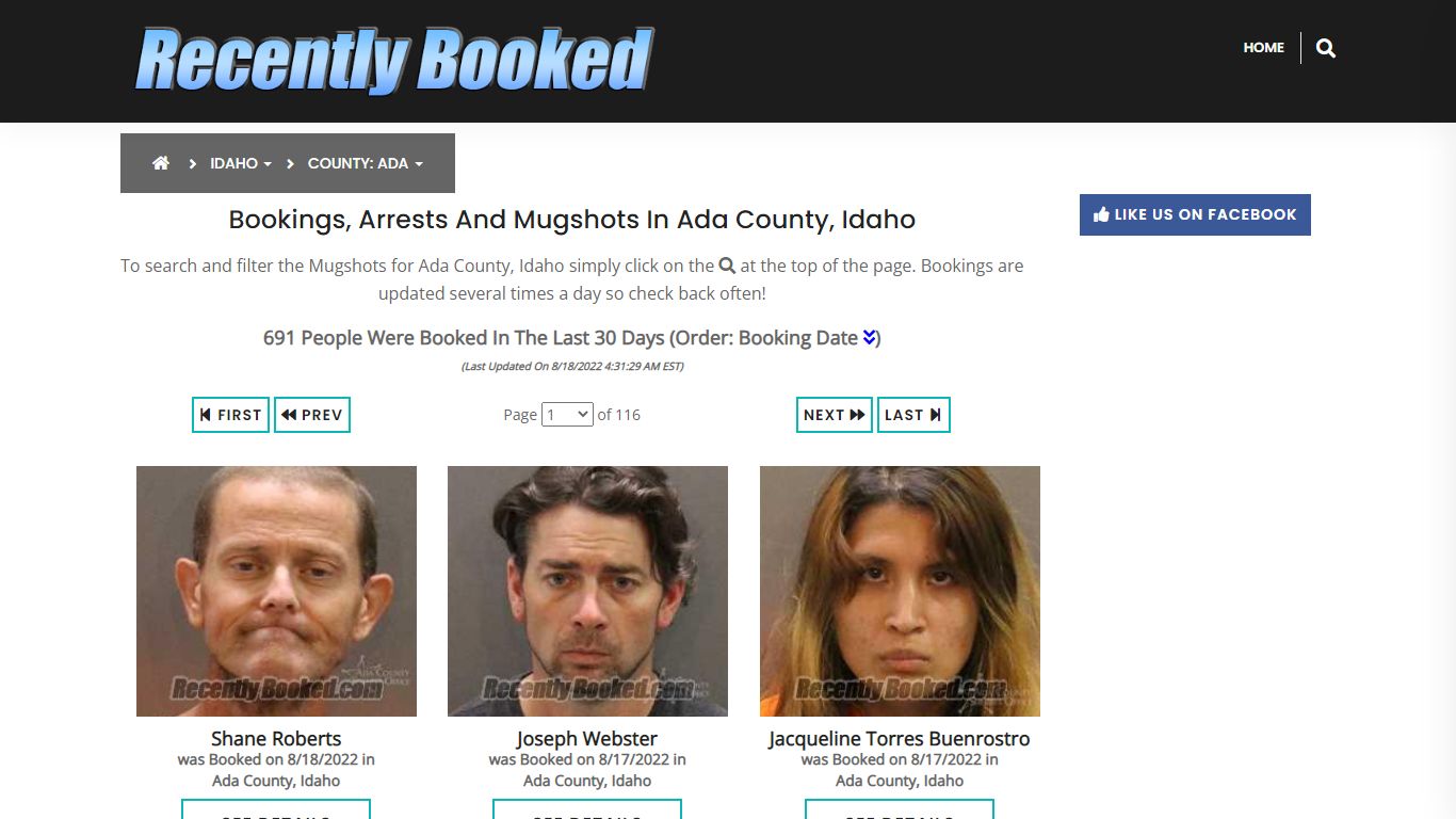 Recent bookings, Arrests, Mugshots in Ada County, Idaho - Recently Booked